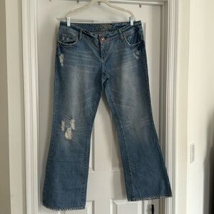 American Eagle Mid Rise Distressed Skinny Vintage Flare